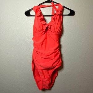 Ellen Tracy - New Backless Ruffle Orange Swimsuit